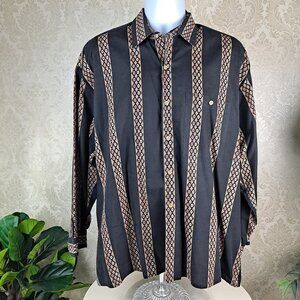 Natural Issue by Feldini Size Large Black Button Up Pattern Stripes Vintage EUC
